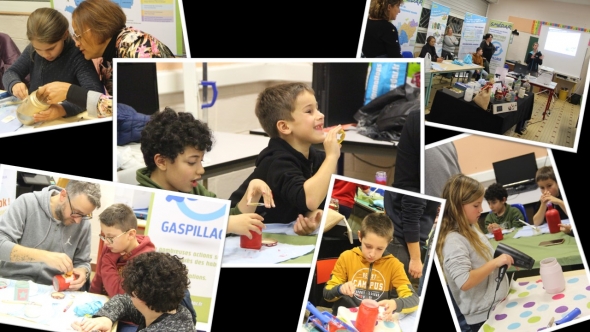 Montage photos des familles ayant participé à la première session des Familles Zéro Déchet à l'école André Ampère de Saint-Etienne-du-Rouvray